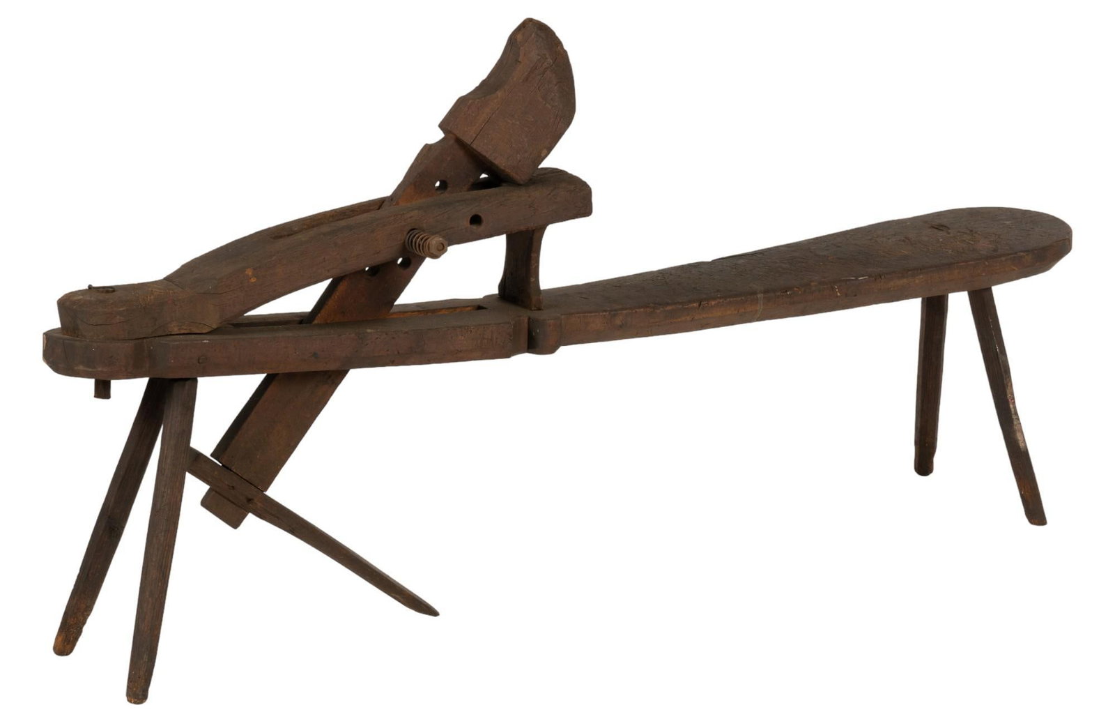 Farmhouse Work Bench: Wooden farmhouse work bench, with metal hardware, supported on four splayed legs height 32 in. x width 64 in. x depth 10 in. Shipping available for this lot through our partner 4CL; please request a s