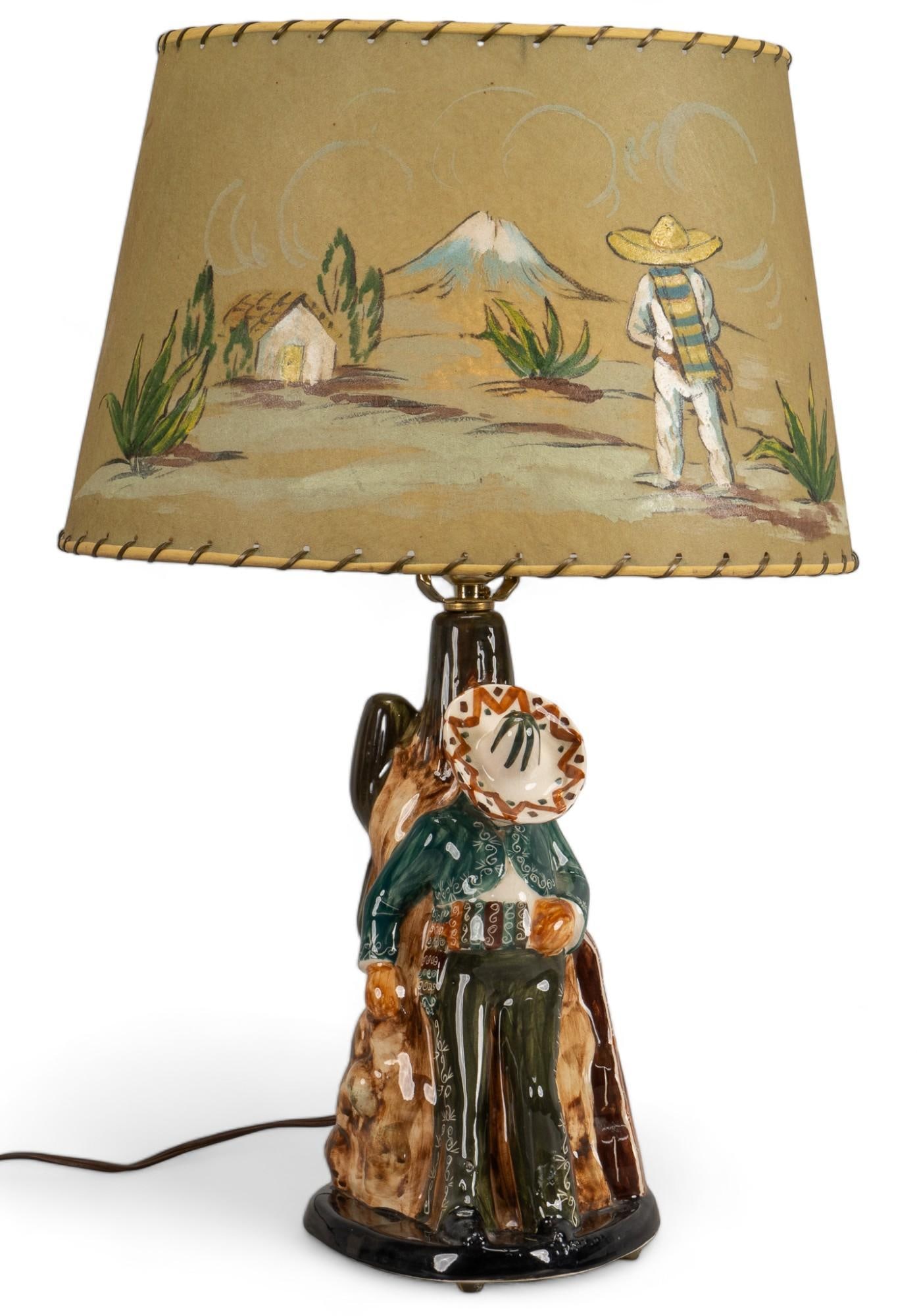 Painted Ceramic Lamp with Hand-Painted Lampshade (1 of 9)