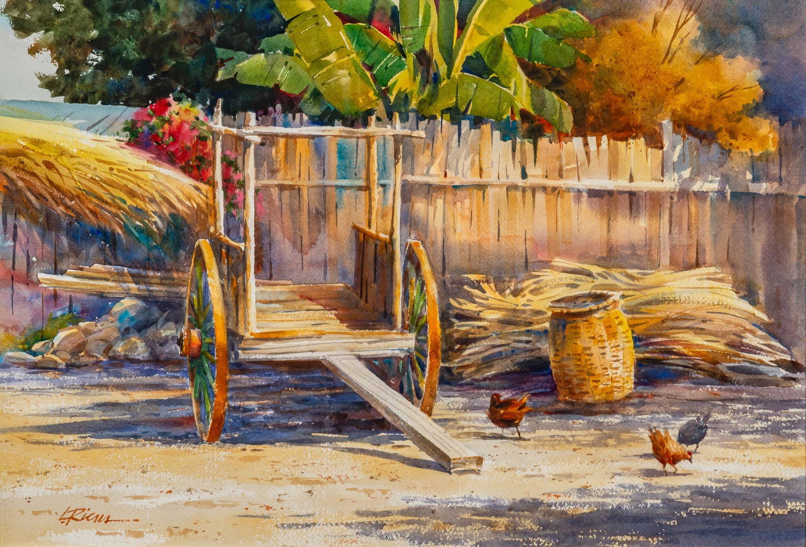 Lee Ricks, "Huntin' 'N' Peckin' (Mexico)": Lee Ricks (Texas, 20th/21st C.), "Huntin' 'N' Peckin' (Mexico)", watercolor on artist paper sight: 14 x 20 in., frame: 25 x 31 in. Shipping available for this lot through our p