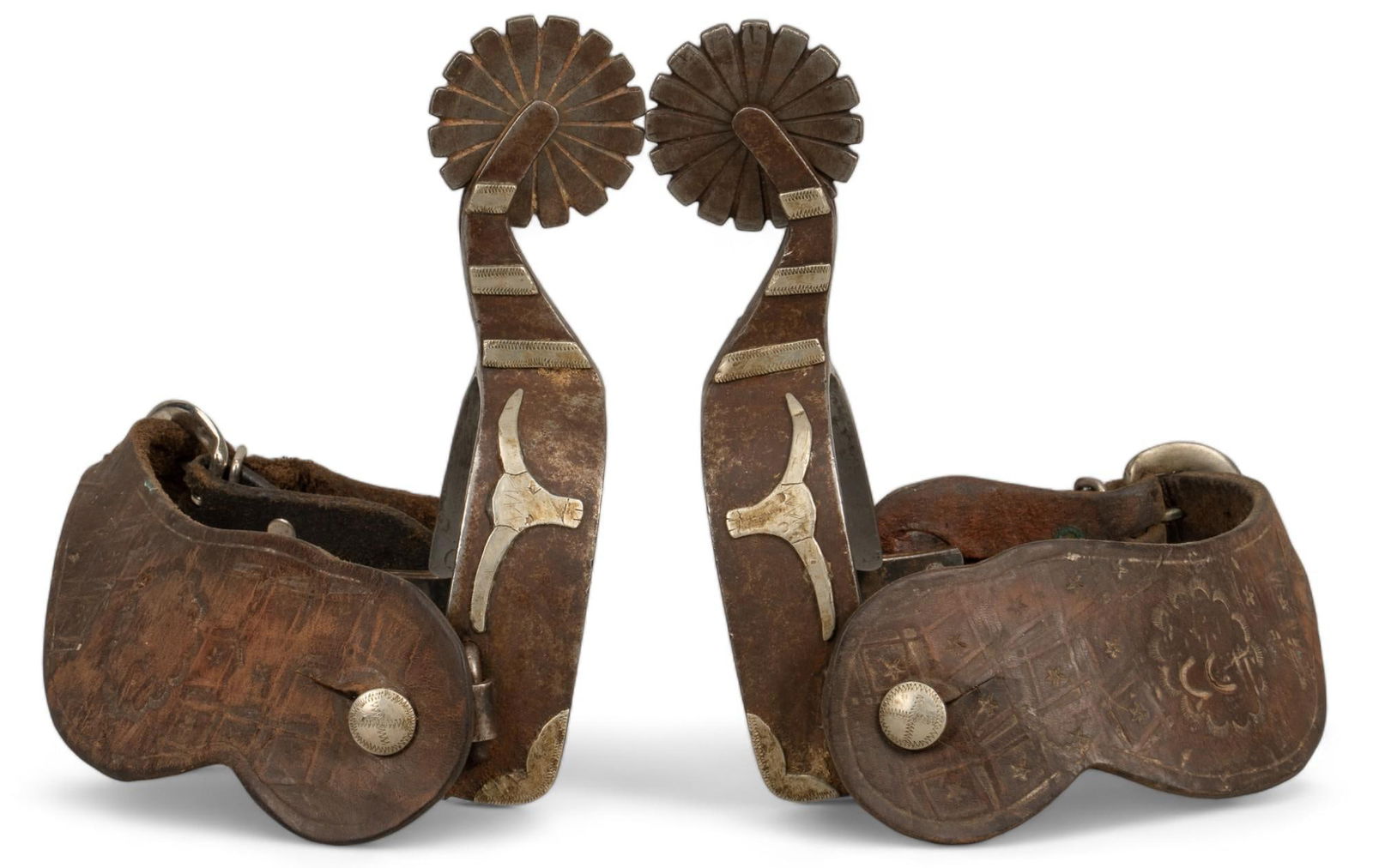 "GL" Marked Silver Mounted Longhorn Cowboy Spurs (1 of 9)