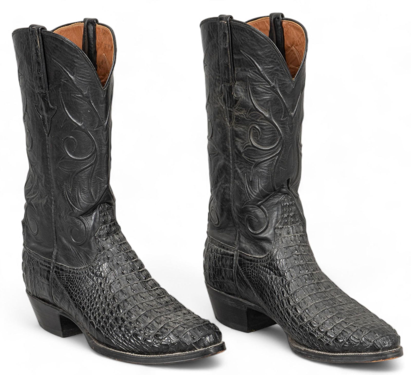 Pair of Black Leather Lucchese Alligator Boots (1 of 8)
