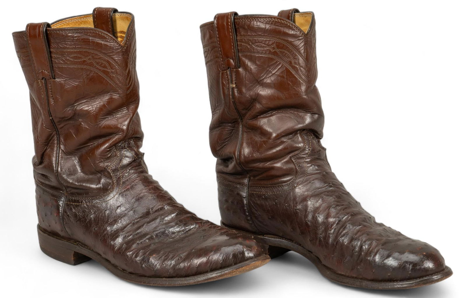 Pair of Justin Brown Ostrich Leather Cowboy Boots (1 of 7)