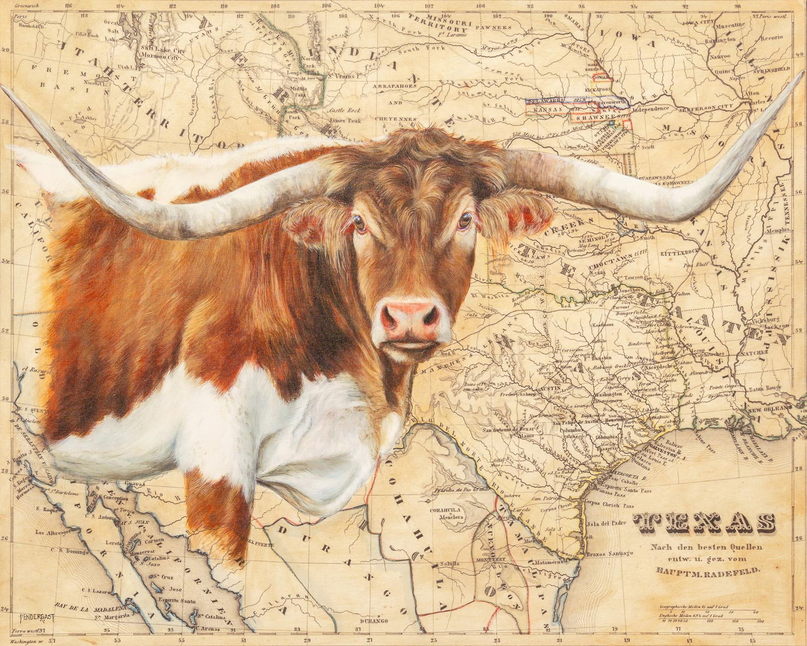 Patty Pendergast, Texas Longhorn Map Giclee (1 of 5)