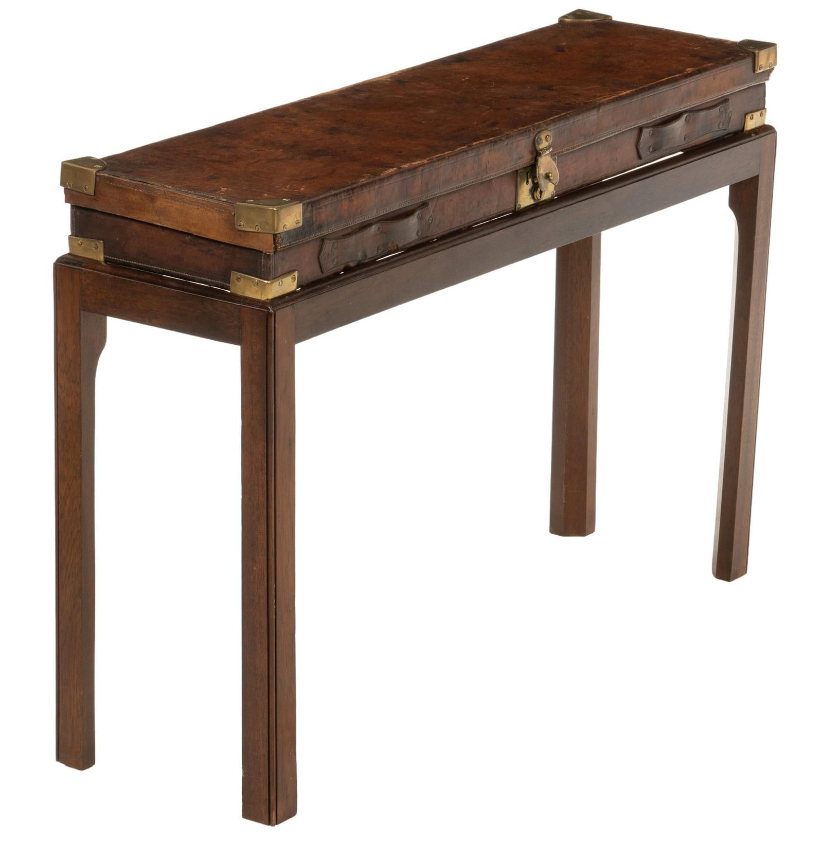 Antique Edward Paton and Son (ENG) Firearm Case: Antique wooden Edward Paton and Son (English) firearm storage box, featuring hinged lid that opens to green felt-lined interior storage, with aged manufacturer's paper label, on stand with block l