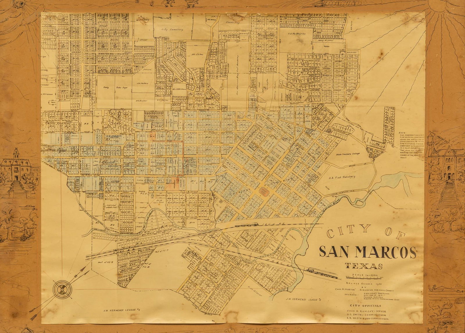 Hand Drawn 1910 Map of San Marcos (1 of 7)