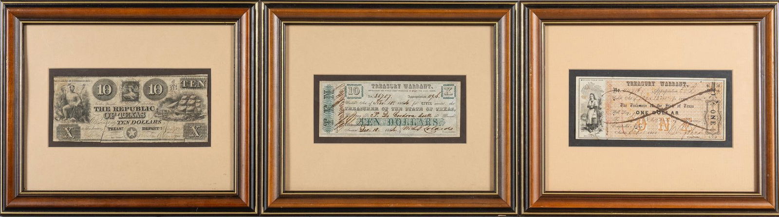 Set of (3) Framed Texas Confederate Dollars (1 of 8)