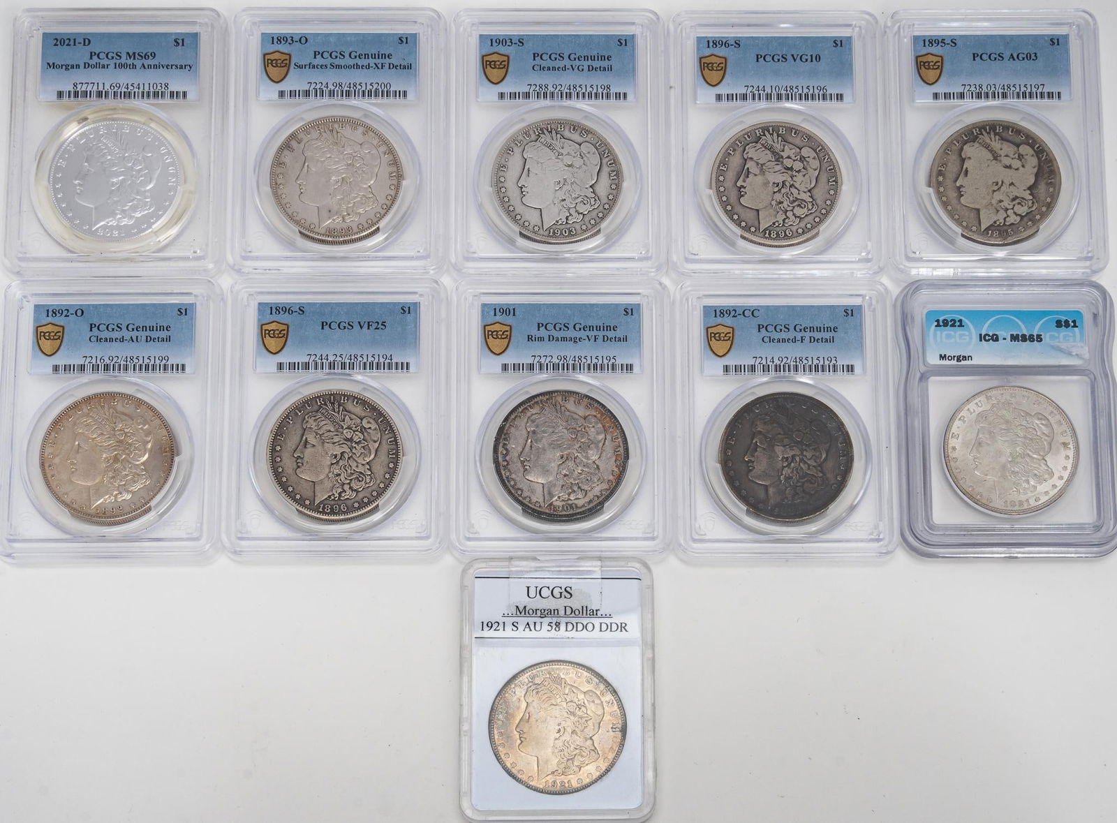 Set of (11) Graded Morgan Silver Dollars (1 of 8)