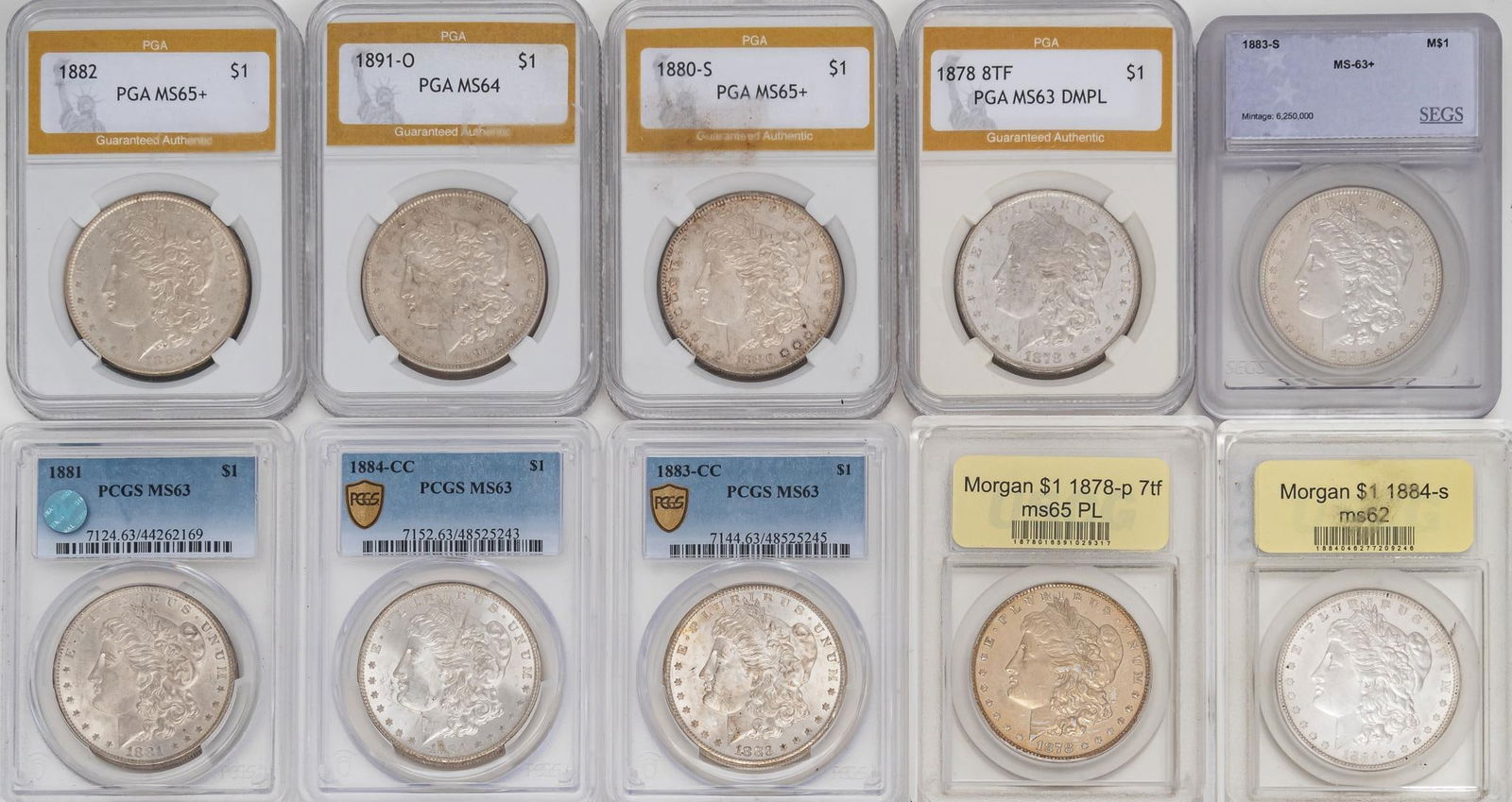 Set of (10) Graded Morgan Silver Dollars (1 of 8)