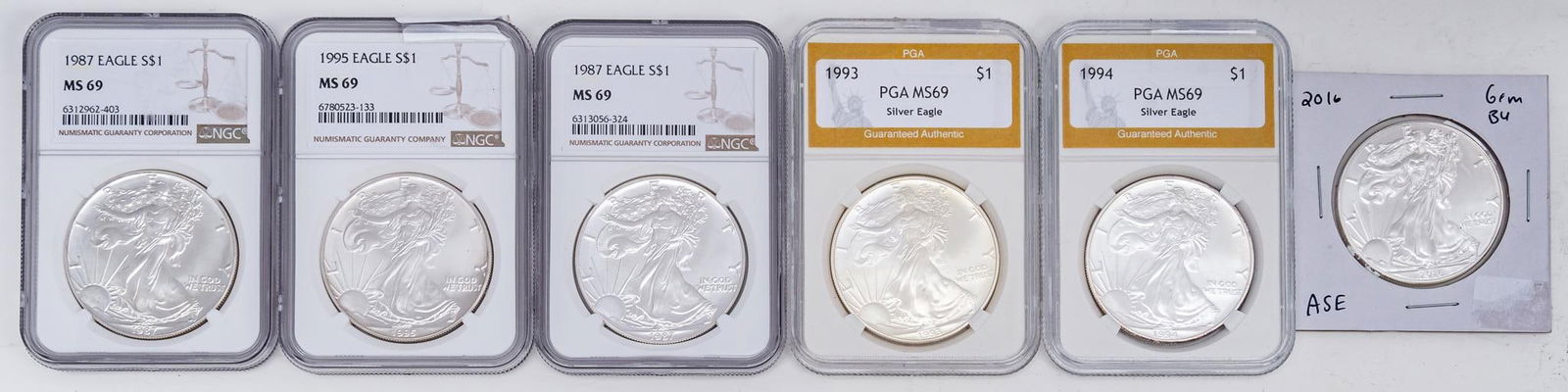 (6) Silver Eagle Dollars (1 of 6)