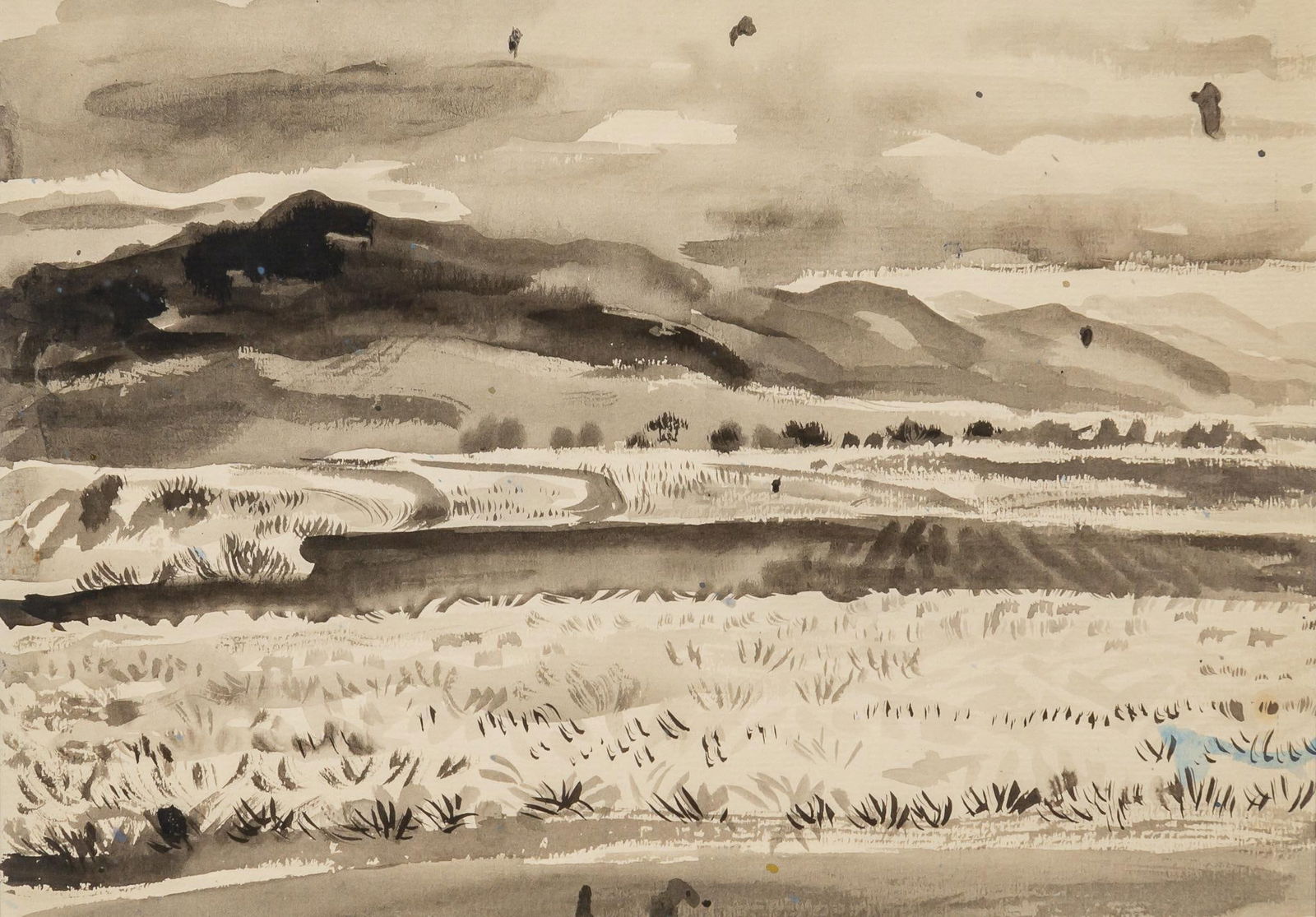 Peter Hurd, Pineapple Field - Oahu: Peter Hurd (1904-1984, New Mexico), "Pineapple Field - Oahu", watercolor sight: 9.5 in. x 6.5 in. Shipping available for this lot through our partner 4CL; please request a shipping quote at