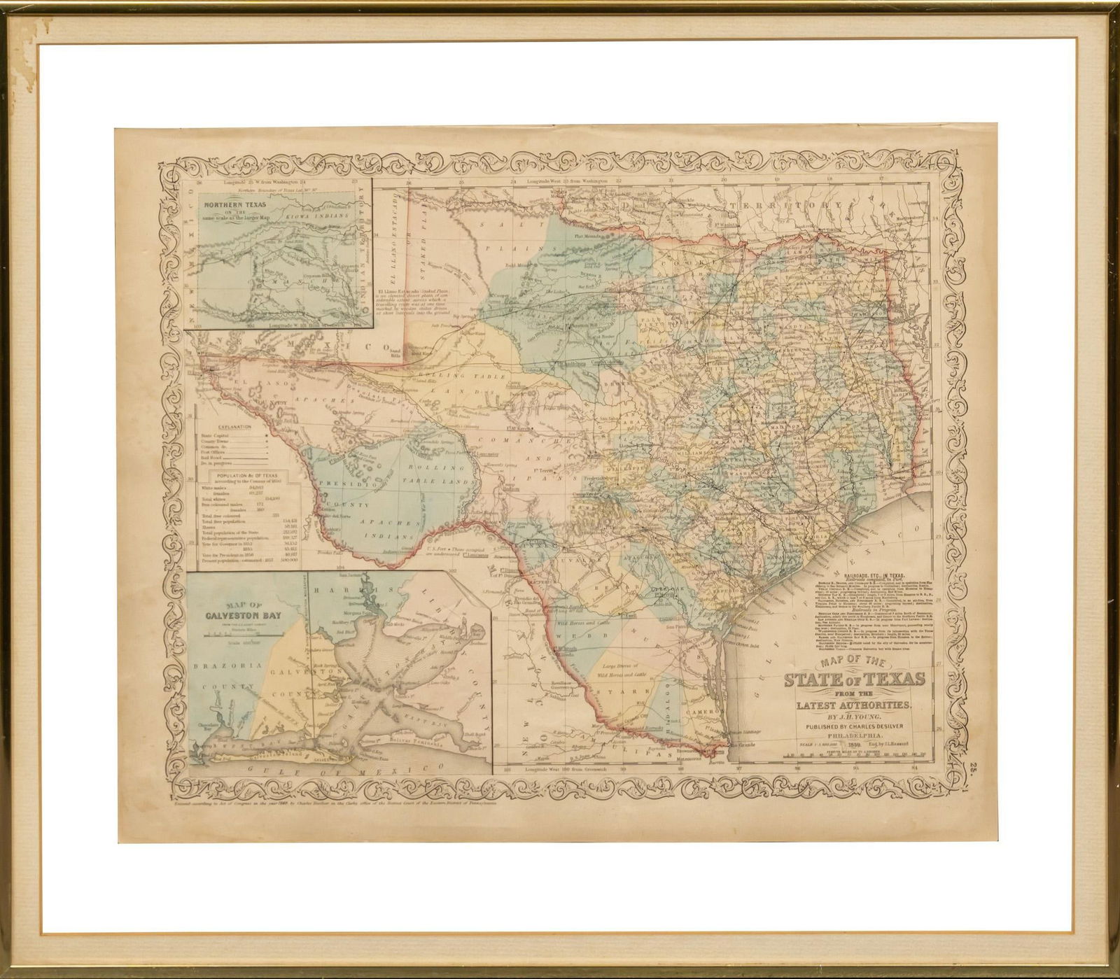 1859 Framed Map of The State of Texas from the Latest Authorities (1 of 6)