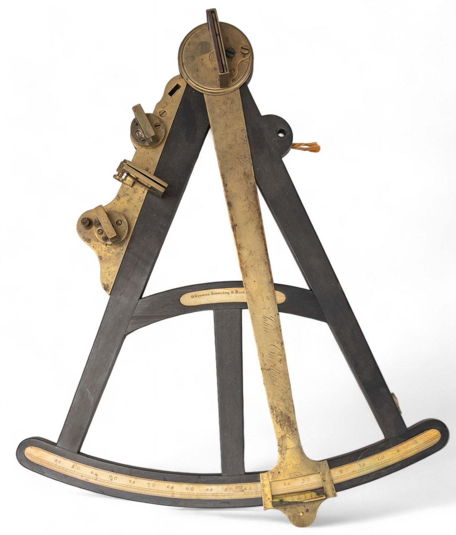 Spencer Browning & Rust Octant: Vintage octant by Spencer Browning & Rust (London, England), T-shape frame formed of ebony and brass, with bone inlaid scale, 19th century height 16 in. x width 13 in. x depth 3 in. Shipping av