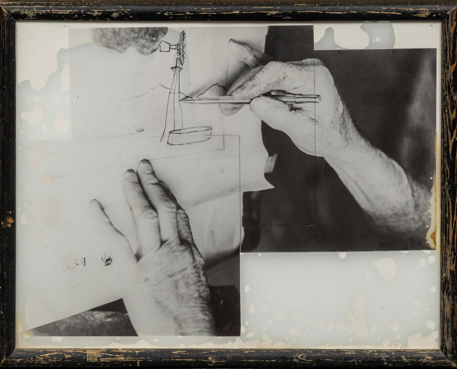 Black and White Photograph of Peter Hurds Hands Drawing: Black and white photograph of artist Peter Hurd (New Mexico, 1904-1984) hands drawing, signed and dated on back, 1997 sight: 12 in. x 15 in. Shipping available for this lot through our partner 4CL;