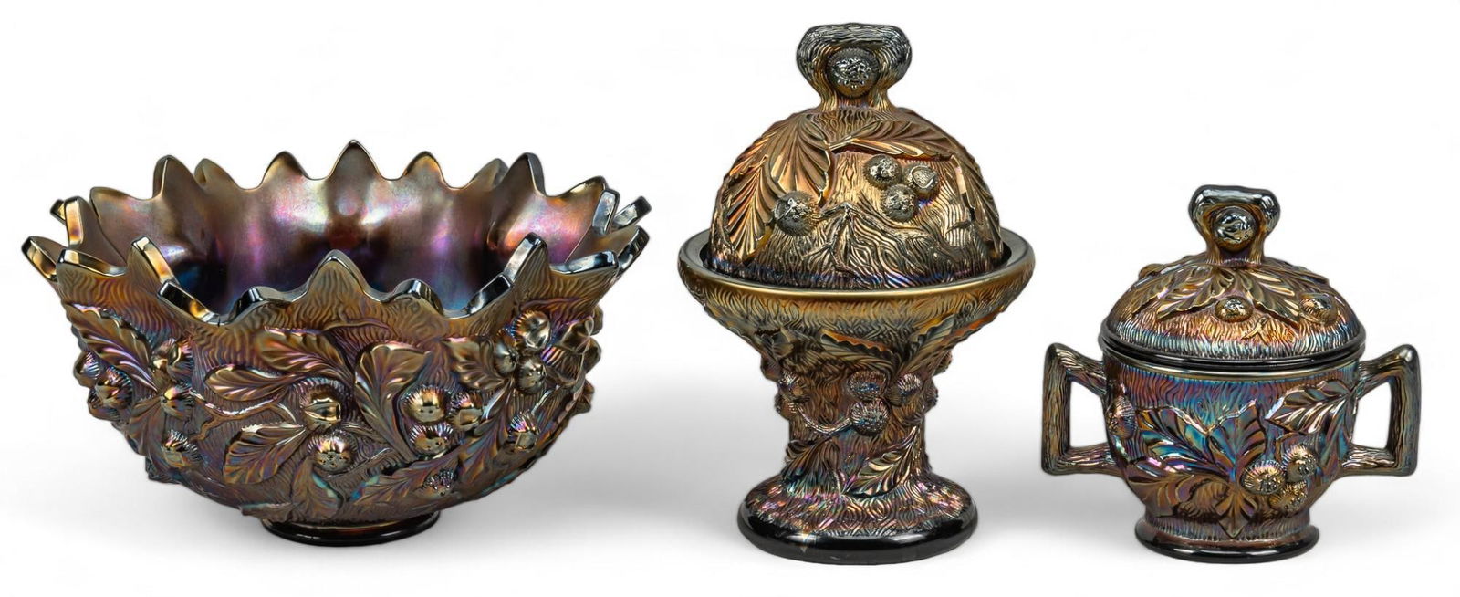 Collection of (3) Northwood Acorn Burrs Carnival Glassware (1 of 12)