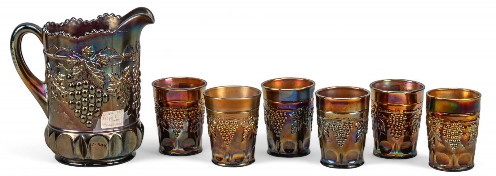 Northwood Grape and Cable Carnival Glass Drinking Set (1 of 7)