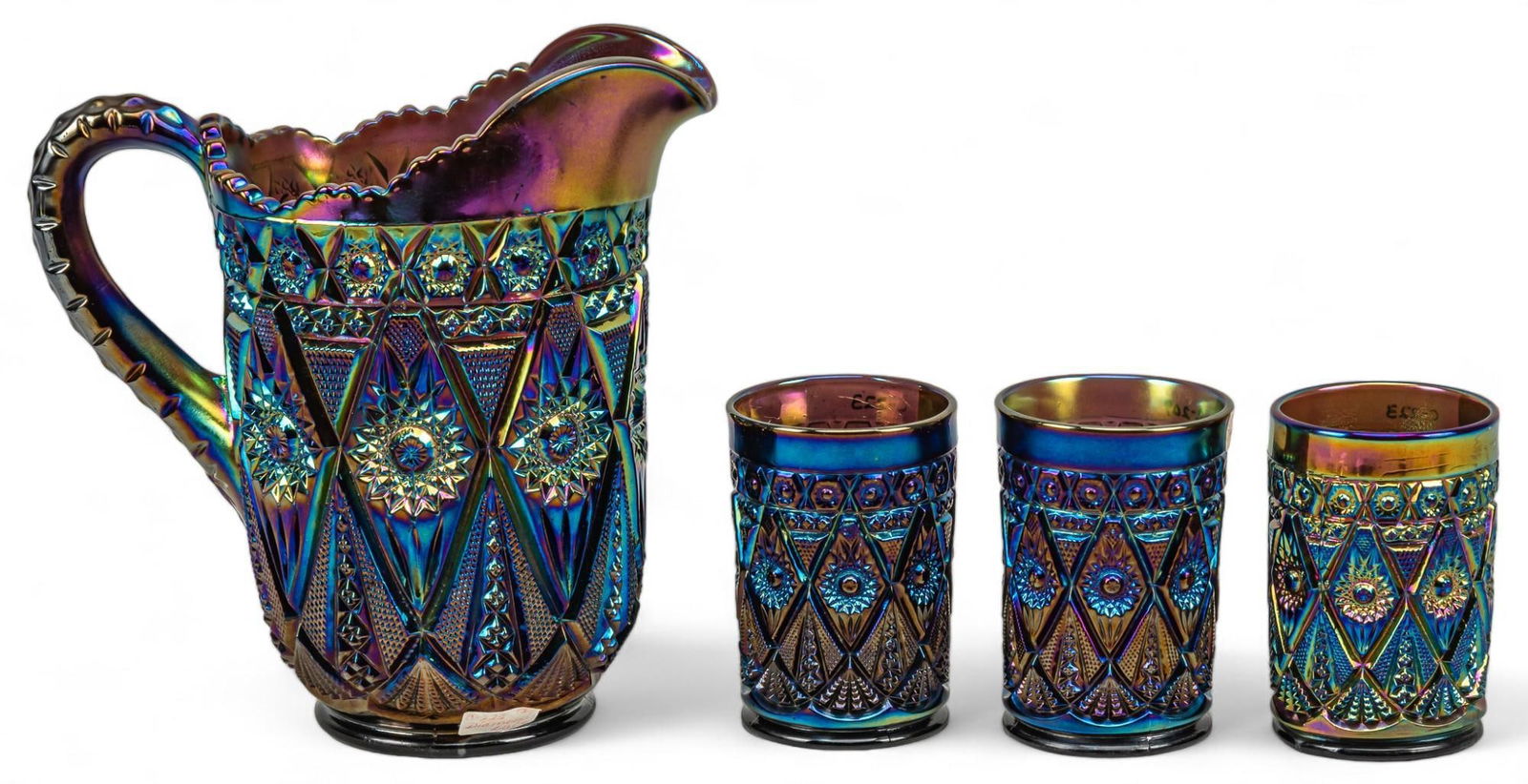 Imperial Diamond Lace Carnival Glass Drinking Set (1 of 11)