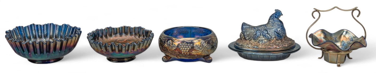 Collection of (5) Blue Carnival Glassware (1 of 14)