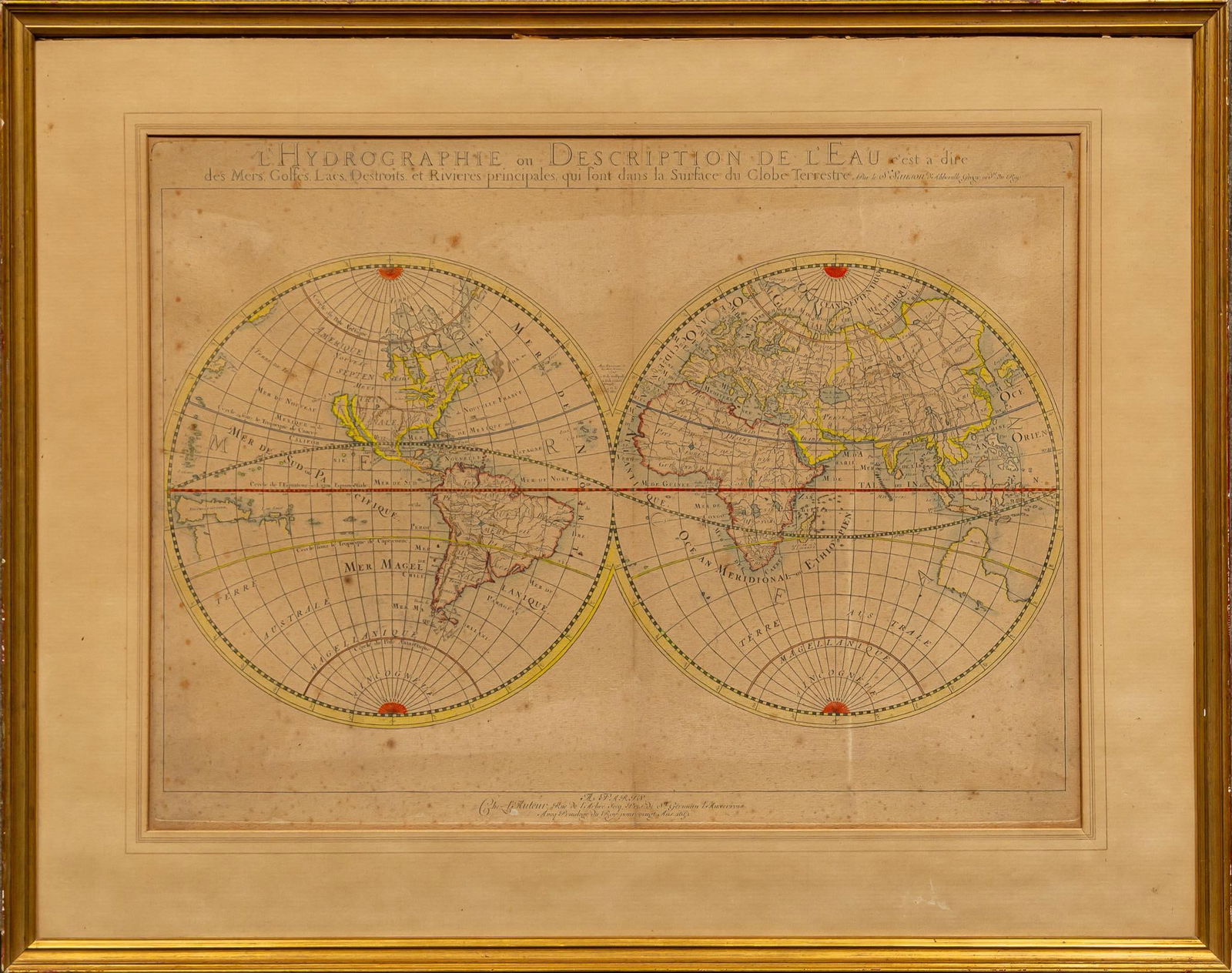 1652 French Framed Map of the Global Bodies of Water (1 of 6)