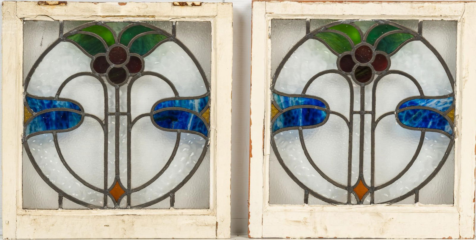 Set of (2) Grapevine and Tulip Stained Glass Panels (1 of 5)