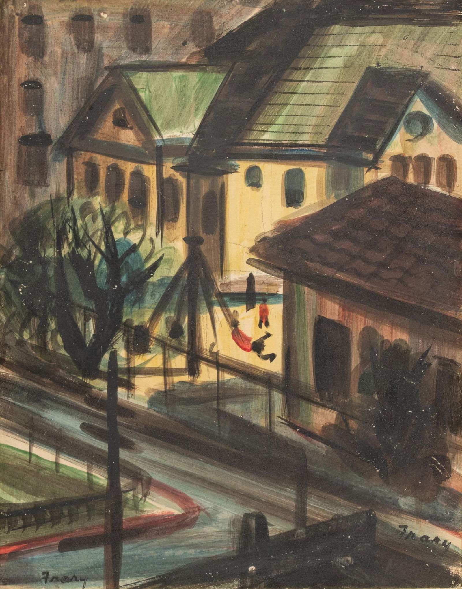 Michael Frary, Schoolyard Scene: Michael Frary (Texas, 1918-2005), schoolyard scene with children playing, watercolor on paper sight: 14 in. x 11 in. / frame: 21.5 in. x 17.5 in. Provenance: Property from the home of a San Antonio,