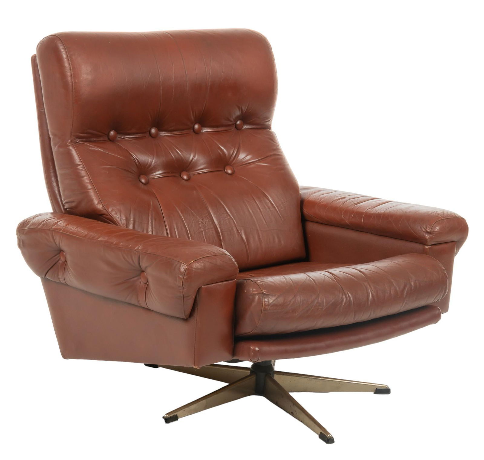 Danish Mid-Century Red Leather Swivel Chair (1 of 7)