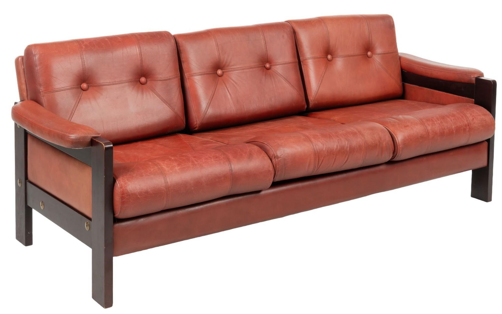 Danish Mid-Century Ekornes Style Red Leather Sofa (1 of 7)
