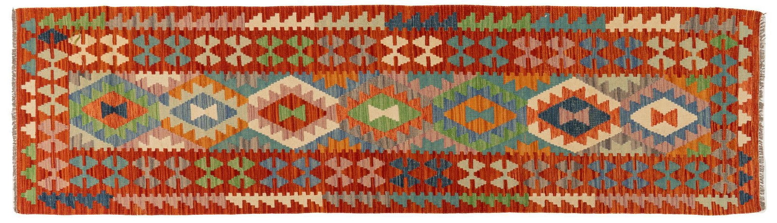 Handwoven Estate Rug, 9 ft. 8 in. x 2 ft. 8 in.: Handwoven estate rug 9 ft. 8 in. x 2 ft. 8 in. Shipping available for this lot through our partner 4CL; please request a shipping quote at shipping@vogtauction.com or 210-971-5750. You may also op