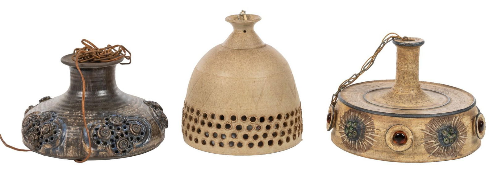 (3) Danish Mid-Century Stoneware Ceramic Pendant Lamps (1 of 6)