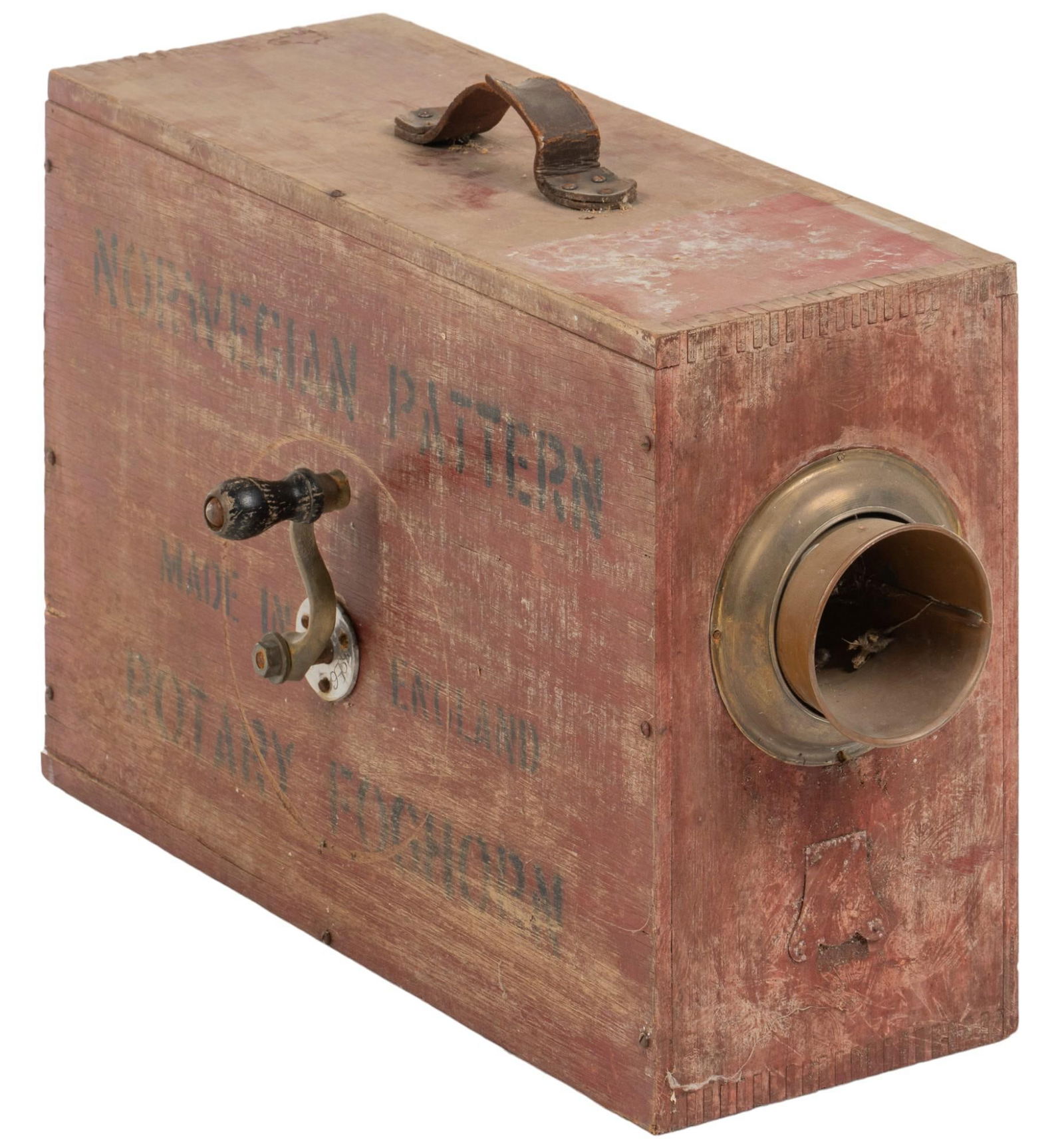 Rotary Foghorn (Norwegian Pattern): Norwegian pattern rotary foghorn, made in England, leather handling strap on top, circa 20th century height 15 in. x width 24 in. x depth 12 in. Shipping available for this lot through our partner 4