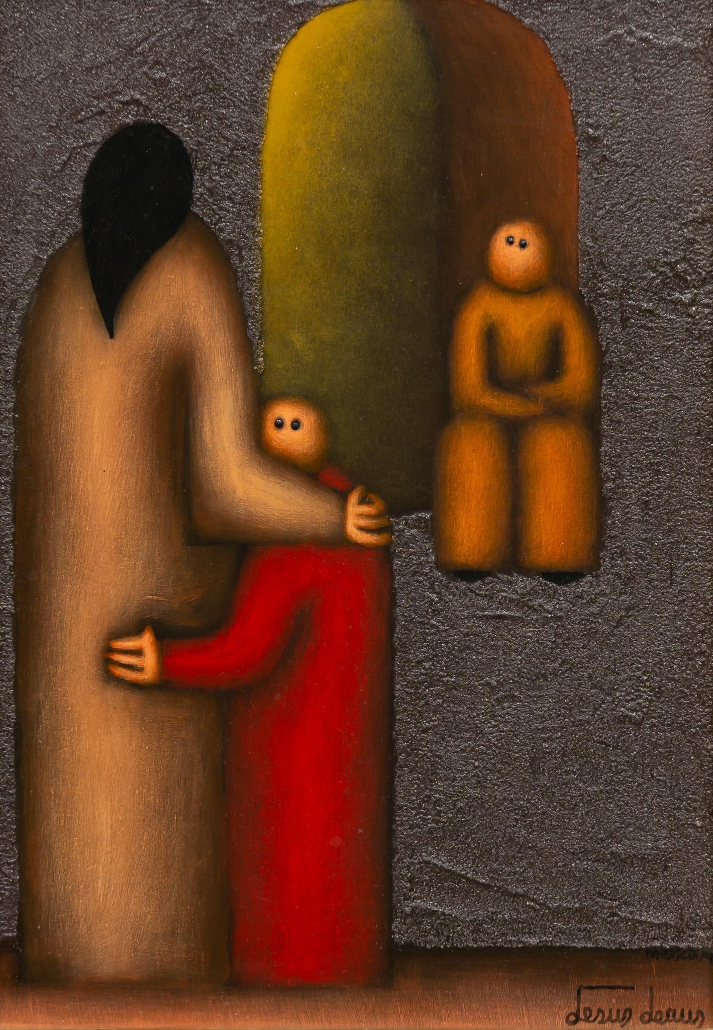 Jesus Leuus, "La Ventana", 1974: Jesus Mariano Leuus (Texas / Mexico, b. 1948), "La Ventana", 1974, oil on masonite sight: 14 x 10 in., frame: 19.5 x 15.5 in. Provenance: The collection of a former San Antonio government offi
