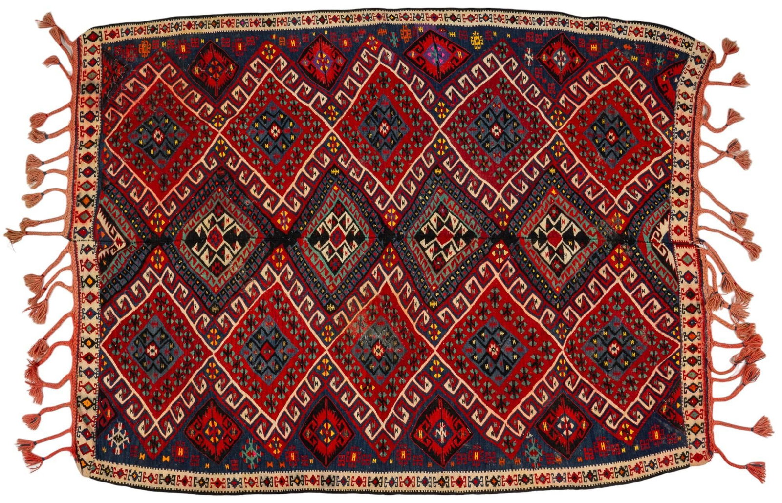 Handwoven Tribal Rug, 7ft. 2 in. x 5 ft.: Handwoven tribal rug 7ft. 2 in. x 5 ft. Shipping available for this lot through our partner 4CL; please request a shipping quote at shipping@vogtauction.com or 210-971-5750. You may also opt for a