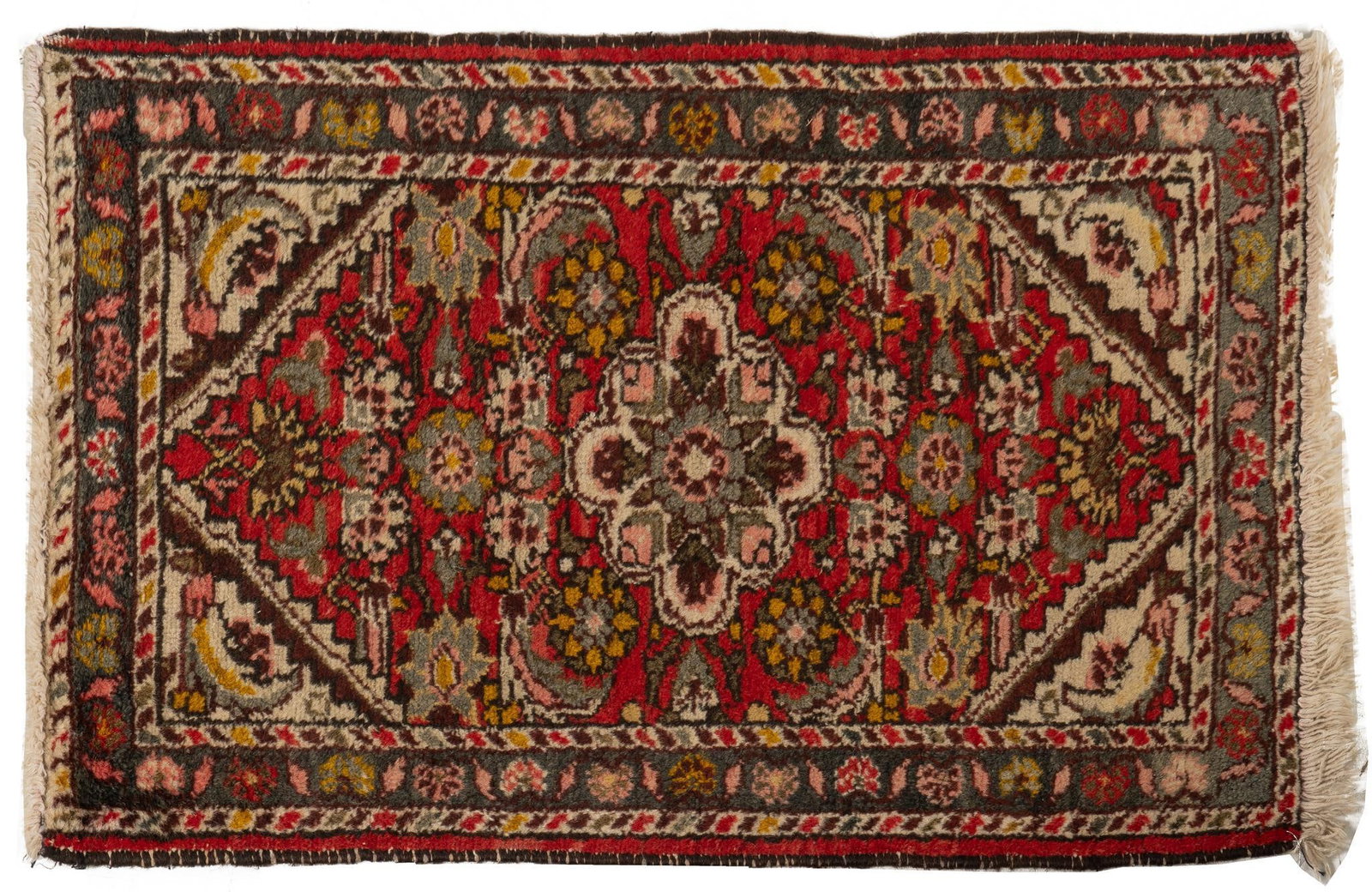 Handwoven Estate Rug, 3 ft. x 2 ft.: Handwoven estate rug 3 ft. x 2 ft. Shipping available for this lot through our partner 4CL; please request a shipping quote at shipping@vogtauction.com or 210-971-5750. You may also opt for a ship