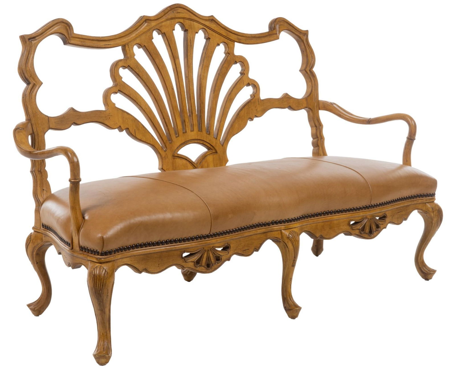 Century Furniture (USA) Wood and Leather Settee (1 of 7)