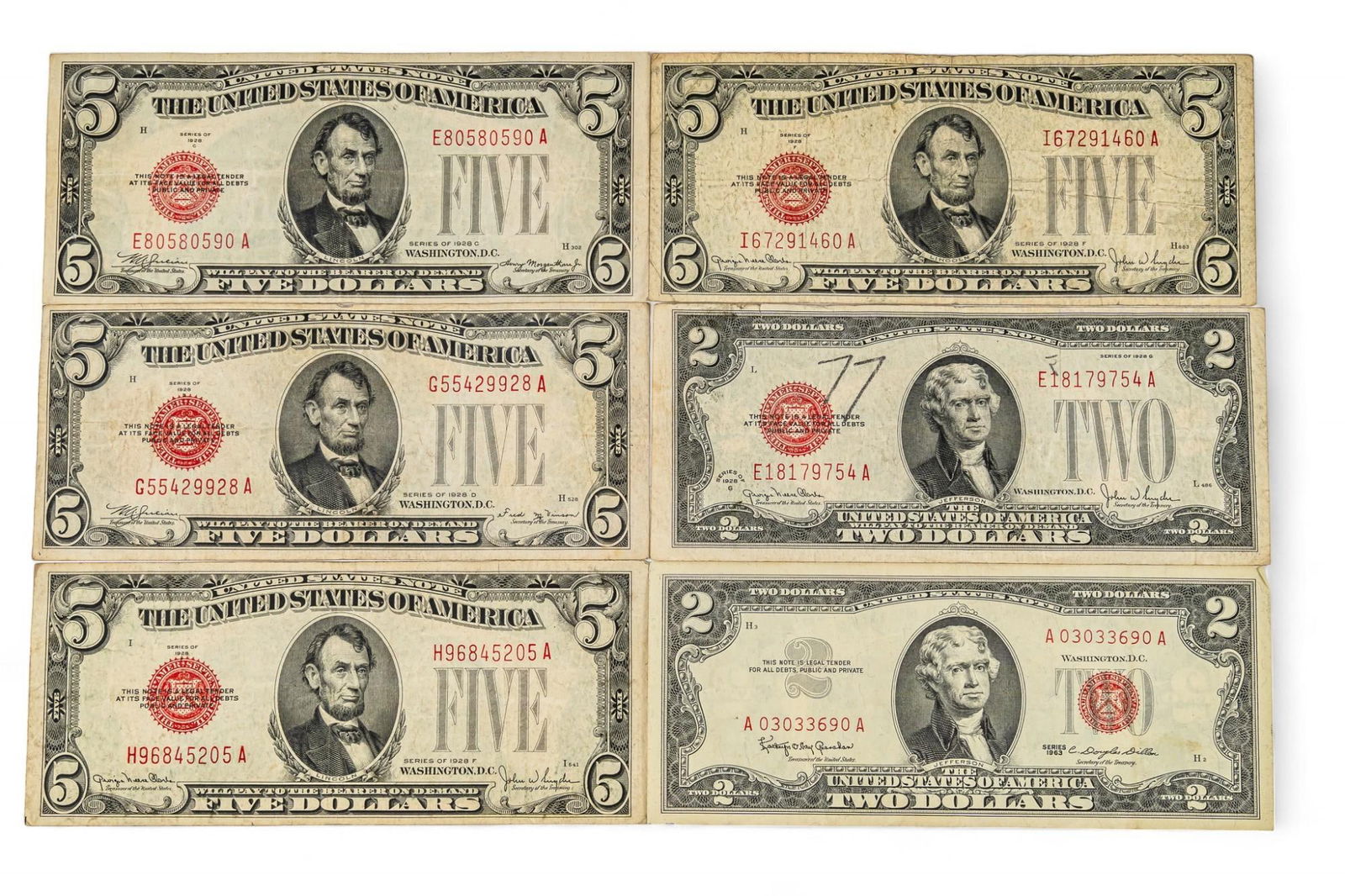 Set of (6) Red Line Dollar Bills (1 of 5)