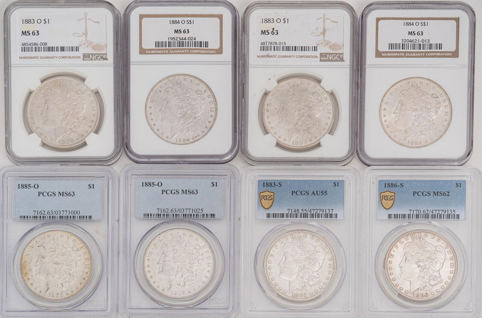 Set of (8) Graded Morgan Silver Dollars (1 of 4)