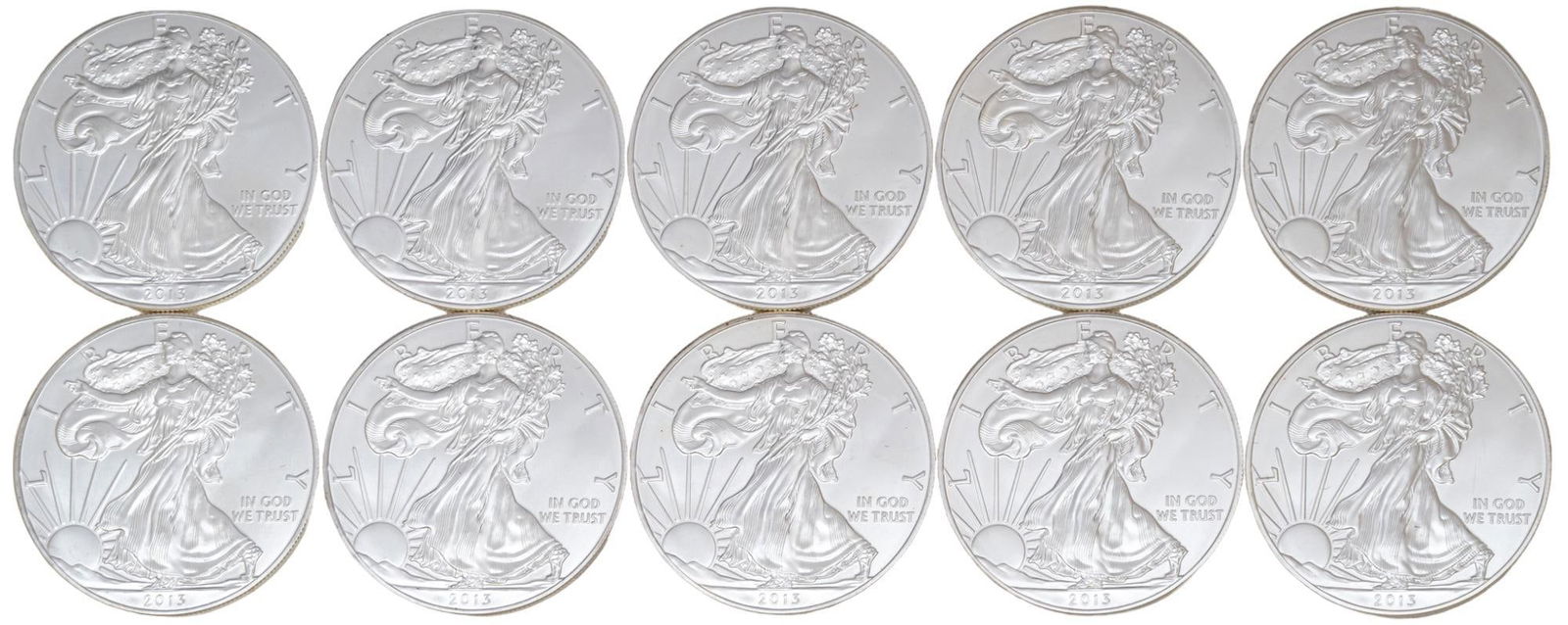 10 American Silver Eagle Coins (1 of 2)