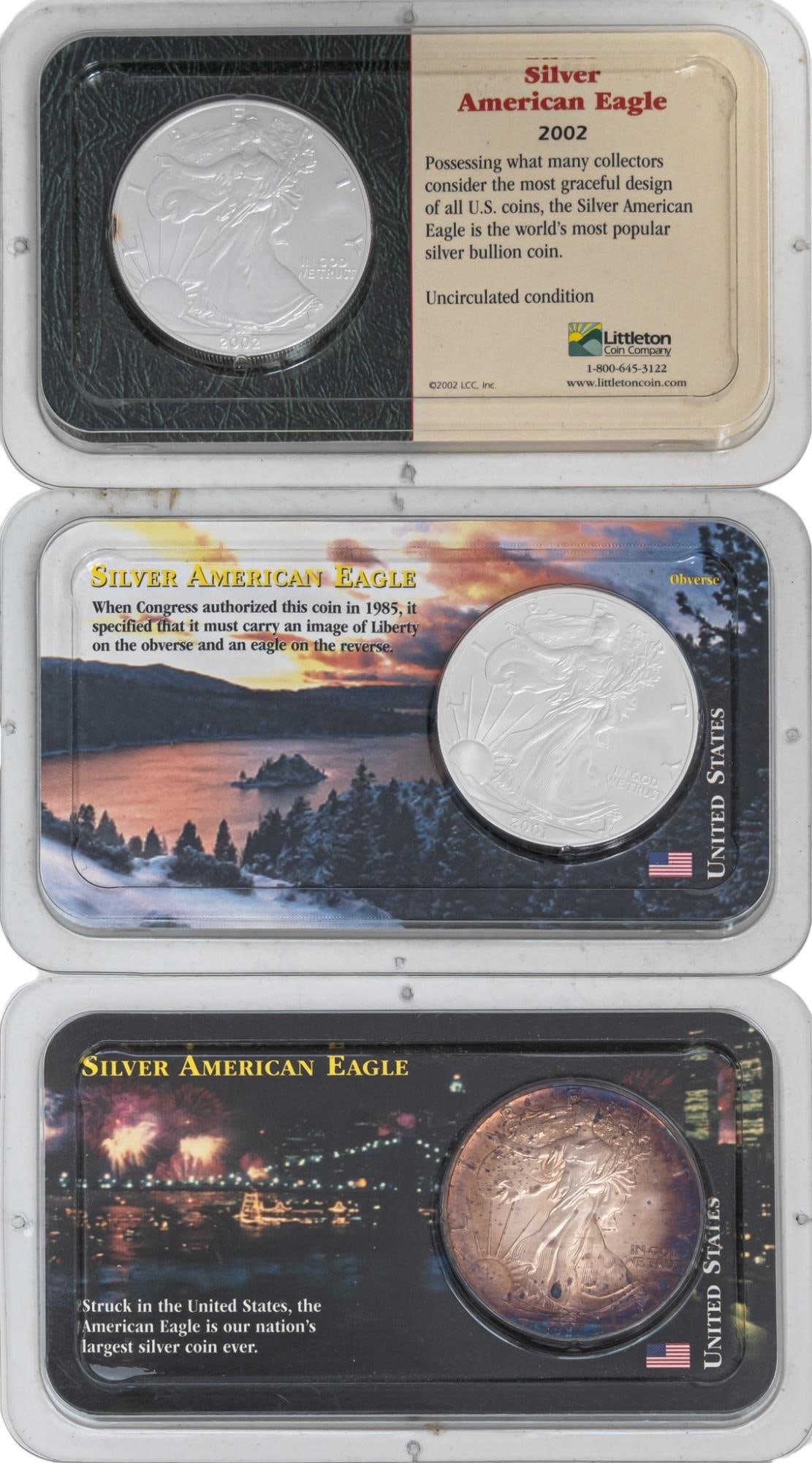 (3) Uncirculated American Silver Eagle Coins (1 of 7)
