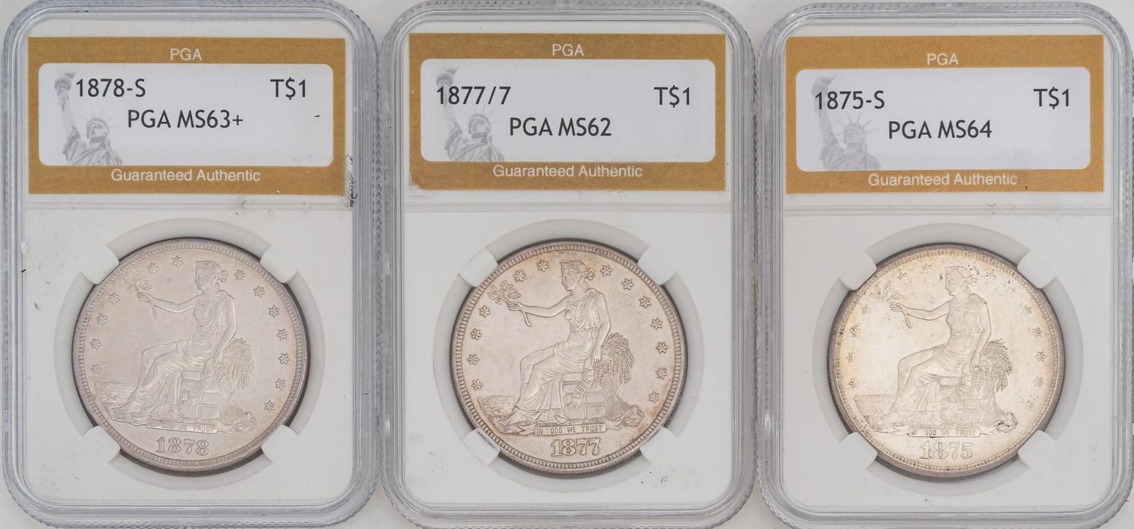 Set of (3) Graded Silver United States Trade Dollars (1 of 3)