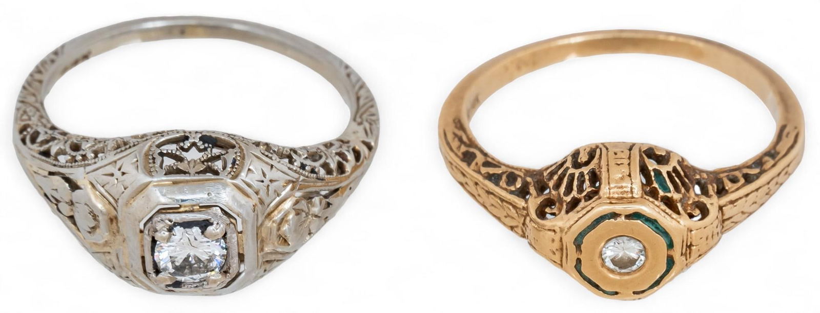 Pair of Art Deco Gold Diamond Rings (1 of 5)