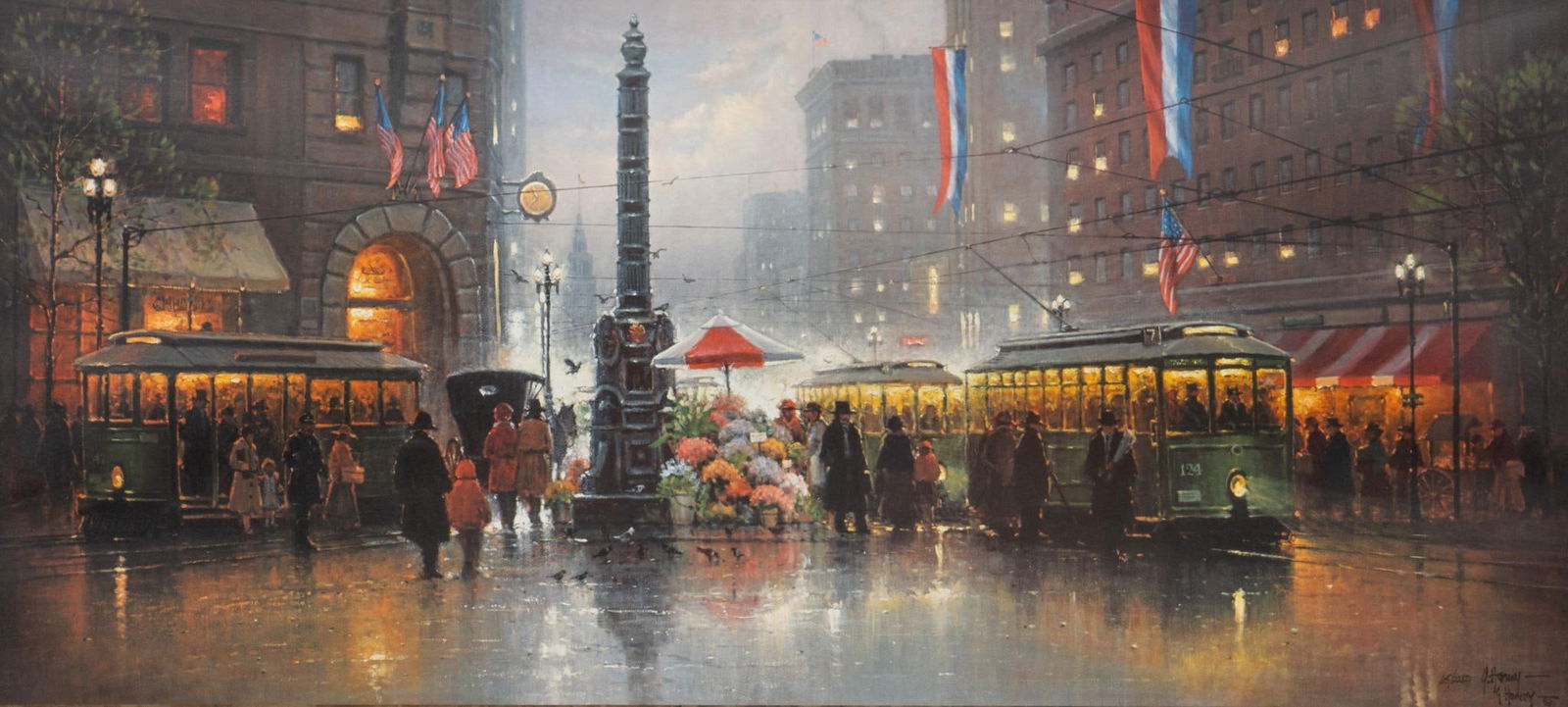 G. Harvey, "San Francisco Market Street", Lithograph: G. (Gerald Harvey Jones) Harvey (Texas, 1933-2017), "San Francisco Market Street", 1994, signed and numbered lithograph, ed. 65/2250, includes certificate of authenticity from Somerset House P