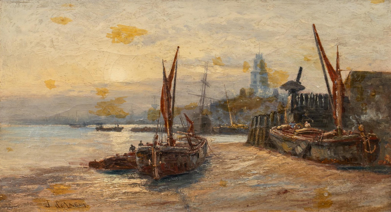 Charles DeLacy, Seascape: Charles John DeLacy (England, 1856-1929), seascape scene, oil on canvas sight: 10 x 18 in., frame: 16 x 24 in. Provenance: De-accessioned property from the San Angelo Museum of Fine Arts Shipping avai
