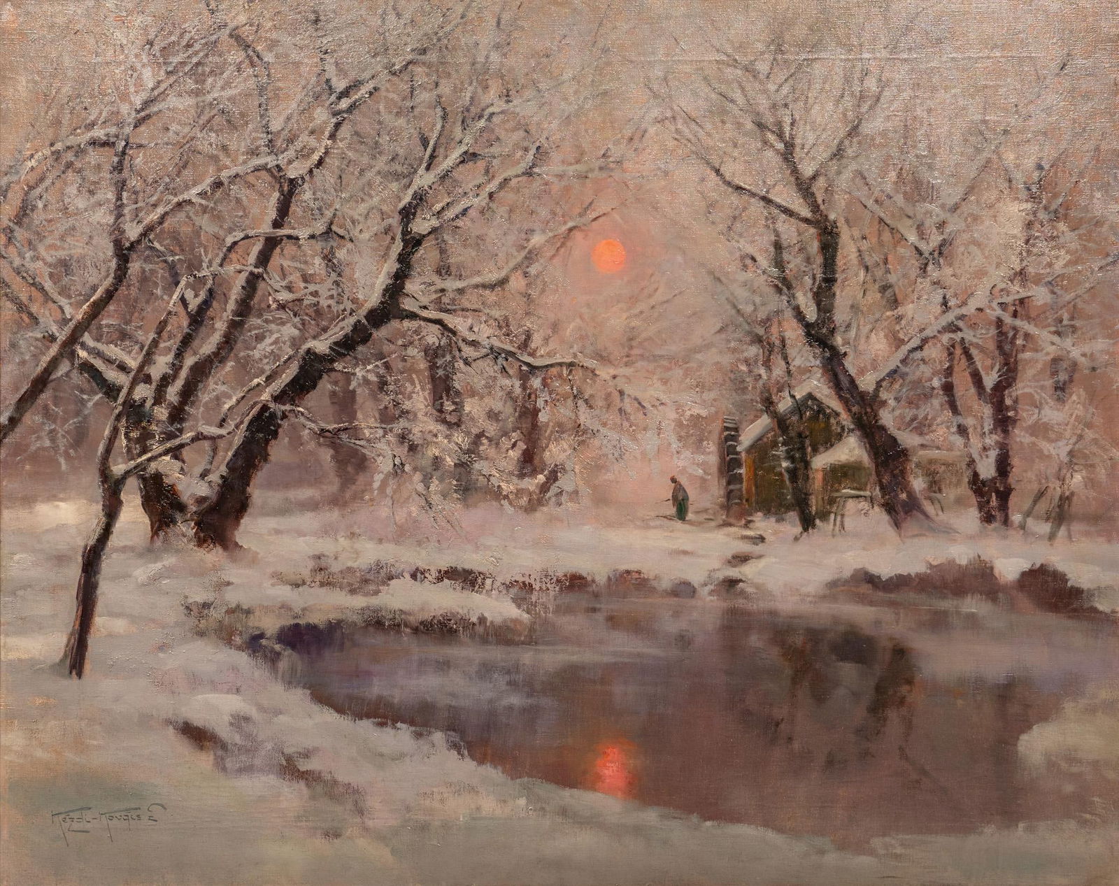 Laszlo Kezdi-Kovacs, Snowy Pond Scene (1 of 5)