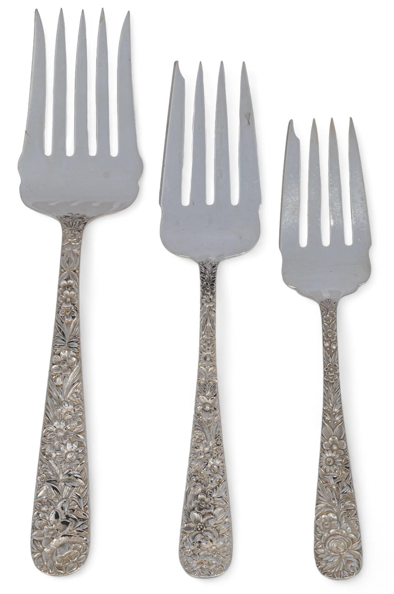 Set of (3) "Repousse" by Kirk & Son Sterling Silver Serving Forks (1 of 4)