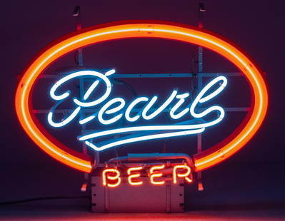 1960s Pearl Brewery Neon Sign: 1960s Pearl Brewery Beer (San Antonio, Texas) neon light with stylized lettering, in working condition height 20.5 in. x width 24 in. x depth 8 in. Property from the personal collection of a
