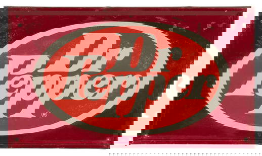 Vintage Dr. Pepper Sign: Vintage Dr. Pepper (Waco, Texas) painted metal sign height 14 in. x width 23 in. Property from the personal collection of a New Braunfels, Texas gentleman who has collected vintage signage