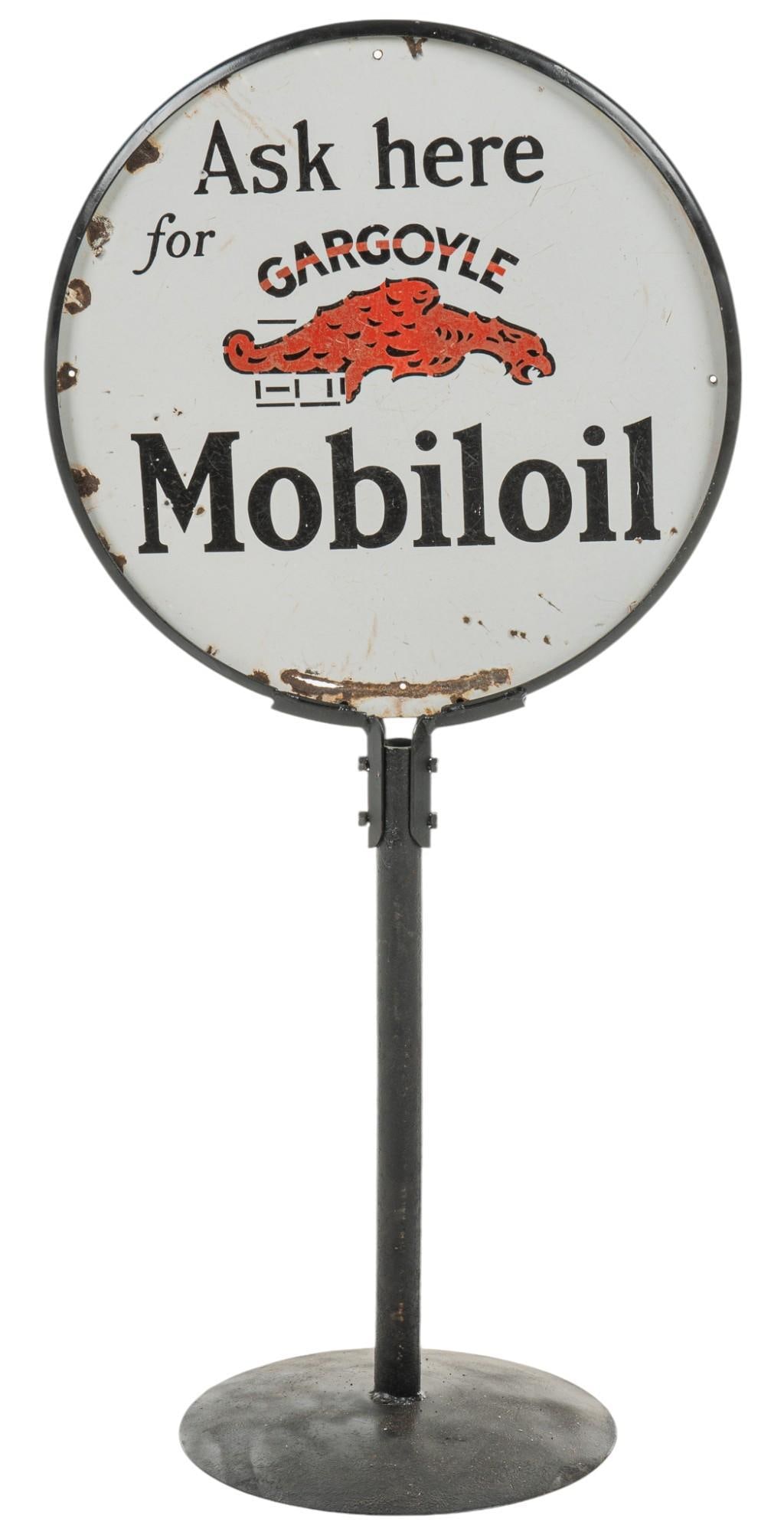 1920s Mobiloil Gargoyle Lollipop Porcelain Sign (1 of 5)