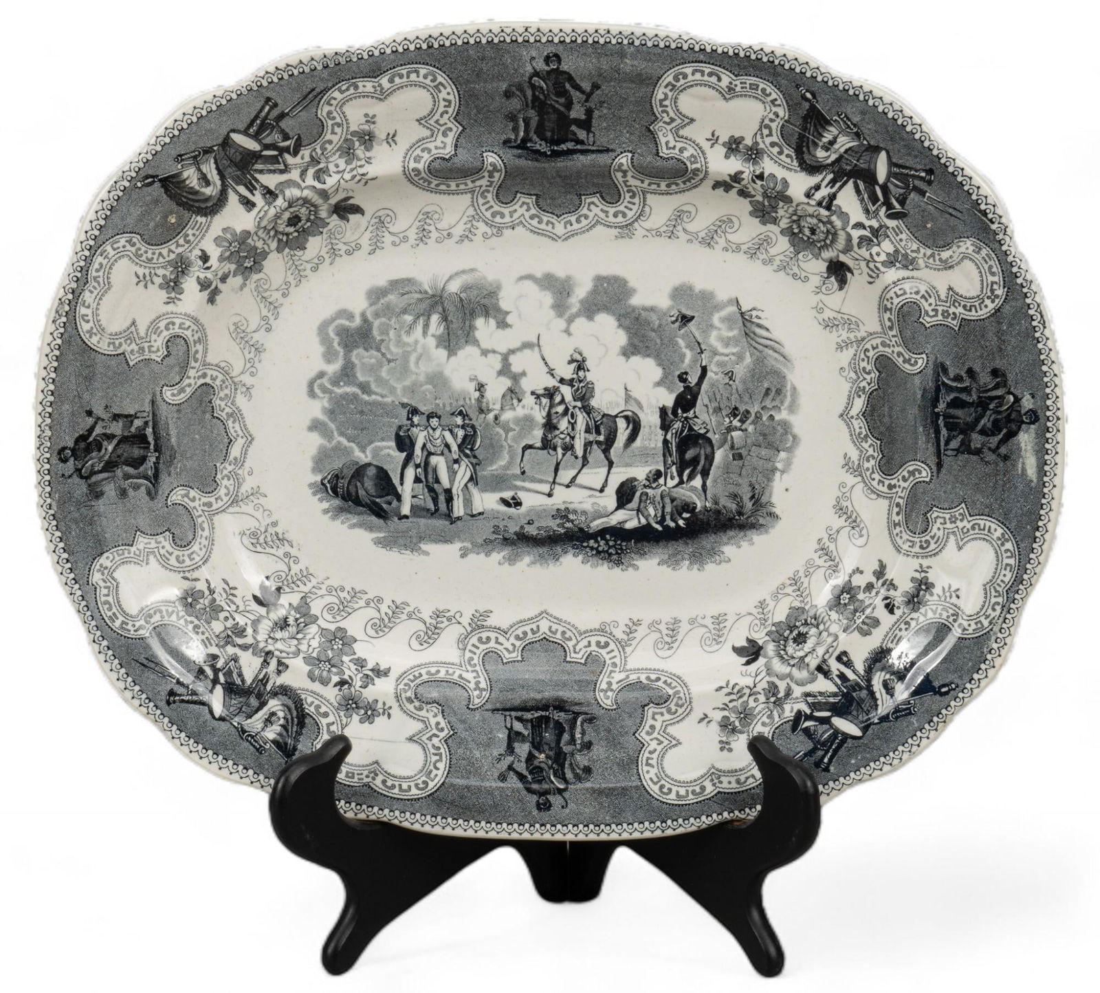 Staffordshire (ENG) Texian Campaigne Charger: Staffordshire (England) Texian Campaigne pattern ceramic charger, depicting the Battle of Monterey, blue transfer printed decoration, marked underfoot "J.B (James Beech)" with Texian Campaigne