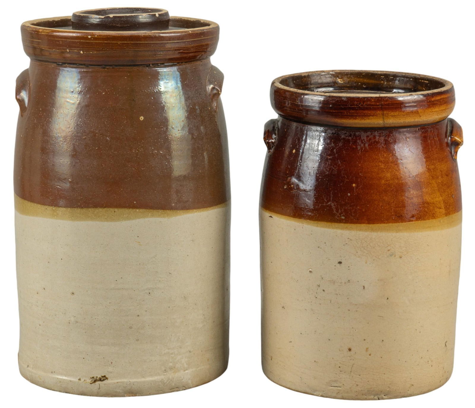 (2) McDade Pottery Early Texas Stoneware Churns, C. 19th Century (1 of 9)