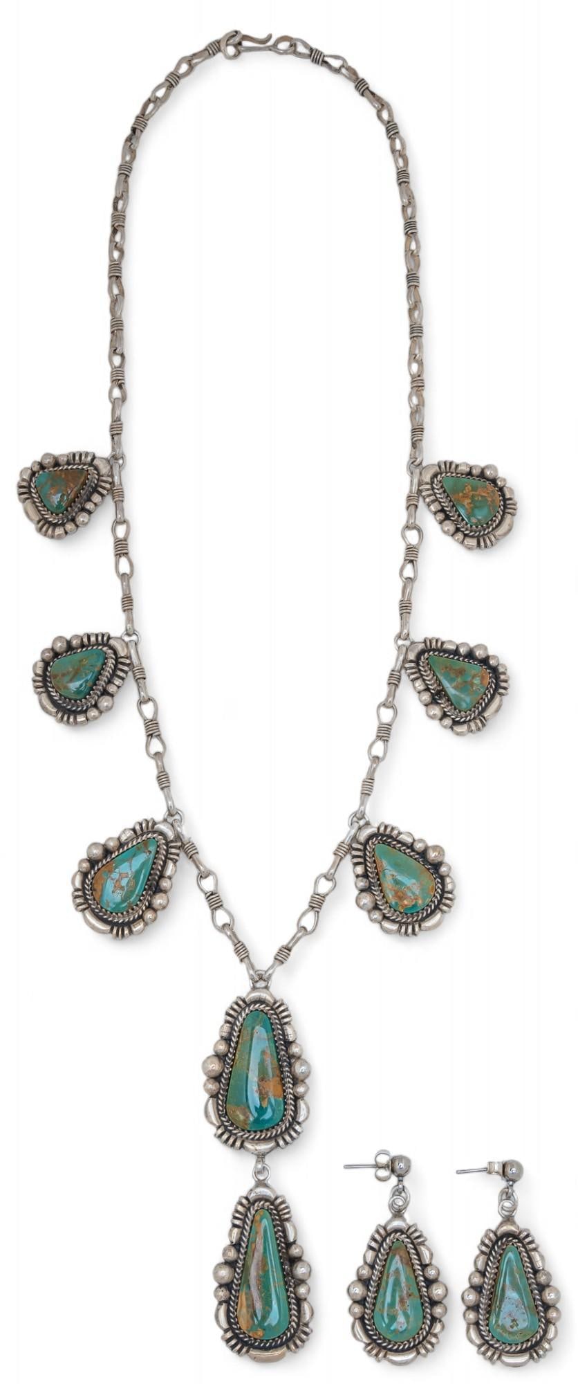 Sterling Silver and Turquoise Necklace and Earrings (1 of 9)