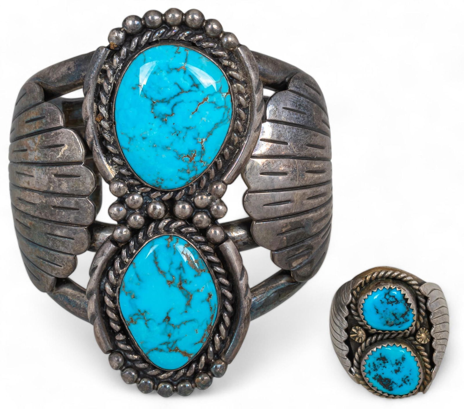 Sterling Silver and Turqoiuse Cuff and Ring (1 of 6)